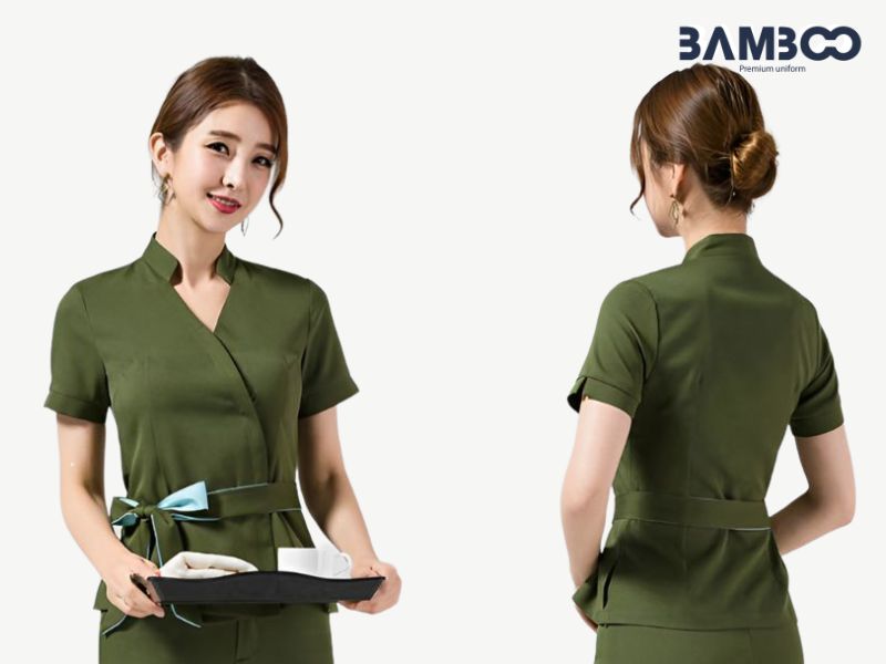 Đồng phục spa dưỡng sinh dáng suông tay ngắn