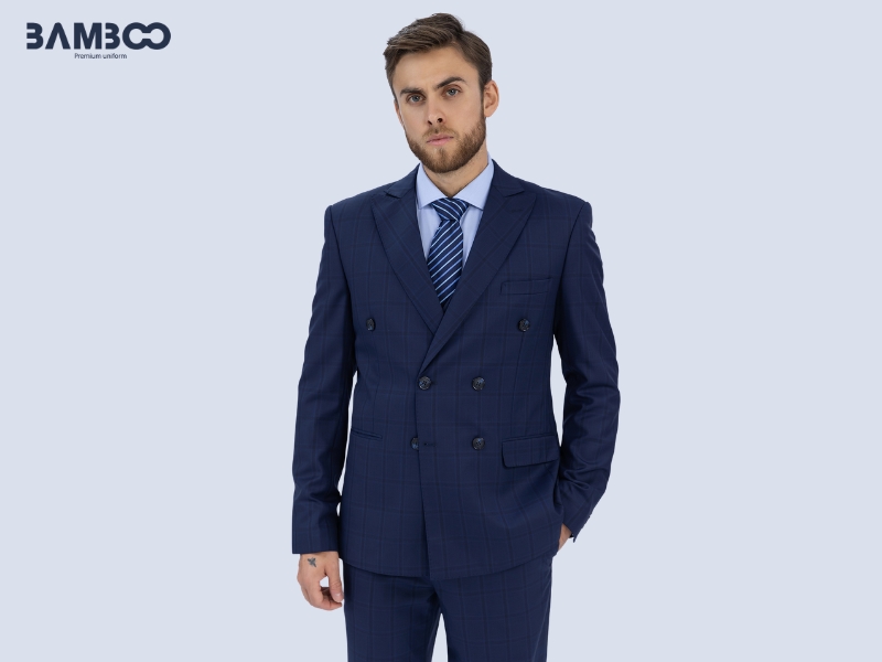 Đồng phục vest nam xanh dương đậm lịch lãm, đứng form, may đo theo yêu cầu doanh nghiệp