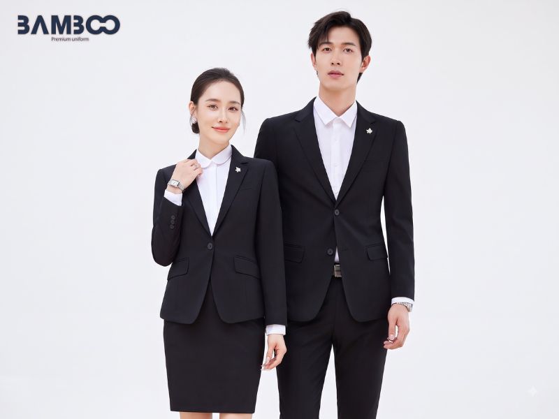 Đồng phục vest hãng xe hơi có thiết kế thanh lịch, phom dáng chỉn chu, màu sắc đồng bộ