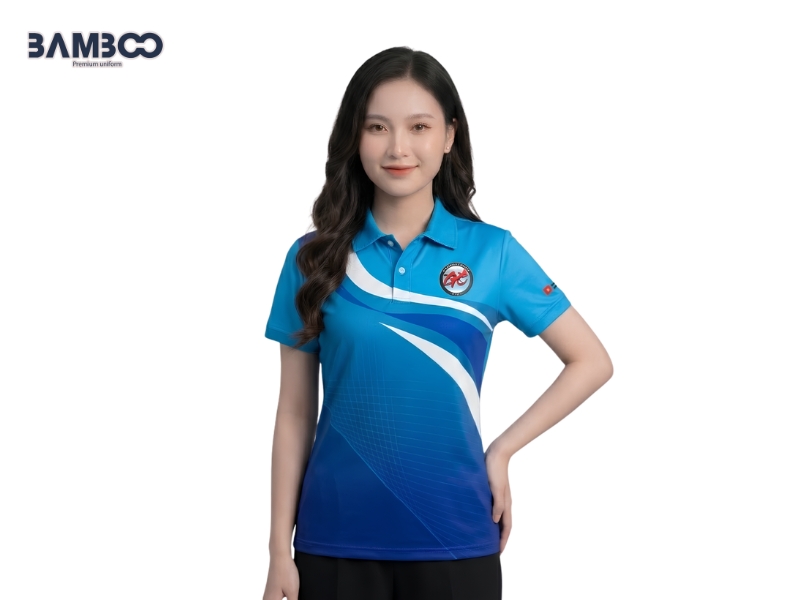 Áo đồng phục Polo in chuyển nhiệt xanh dương