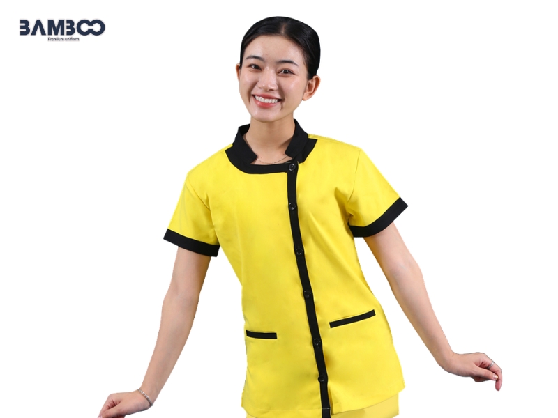 Đồng phục spa vàng phối đen