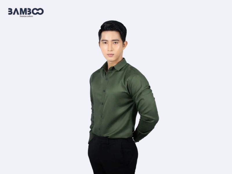 Mẫu đồng phục áo sơ mi xanh rêu