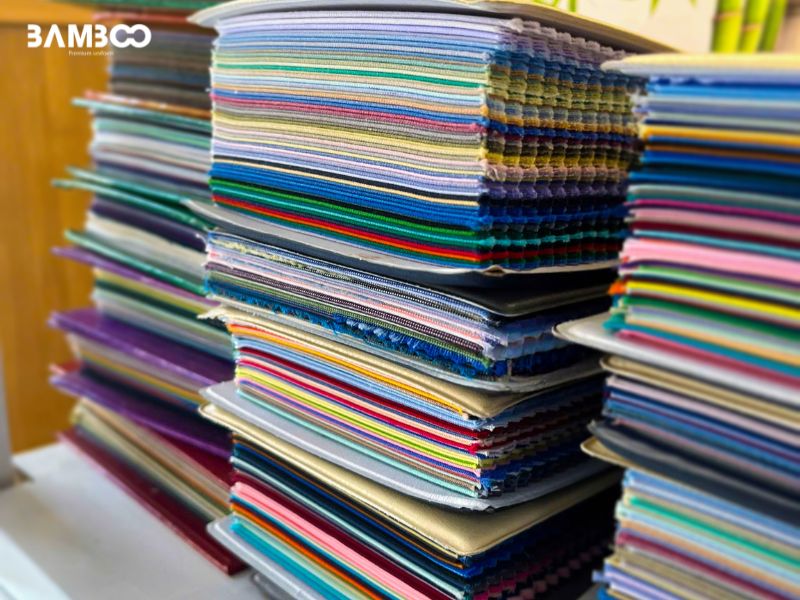 Hệ thống kho vải lưu trữ quy mô lớn với bảng màu phong phú và chủng loại đa dạng