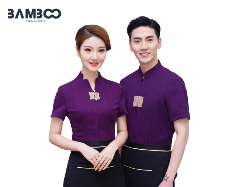 Kết hợp sơ mi cổ trụ và tạp dề cho phục vụ nhà hàng Thái