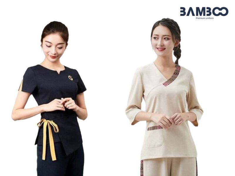 Đồng phục spa đẹp cần may theo số đo chuẩn, logo tinh tế, hài hòa màu sắc và vị trí