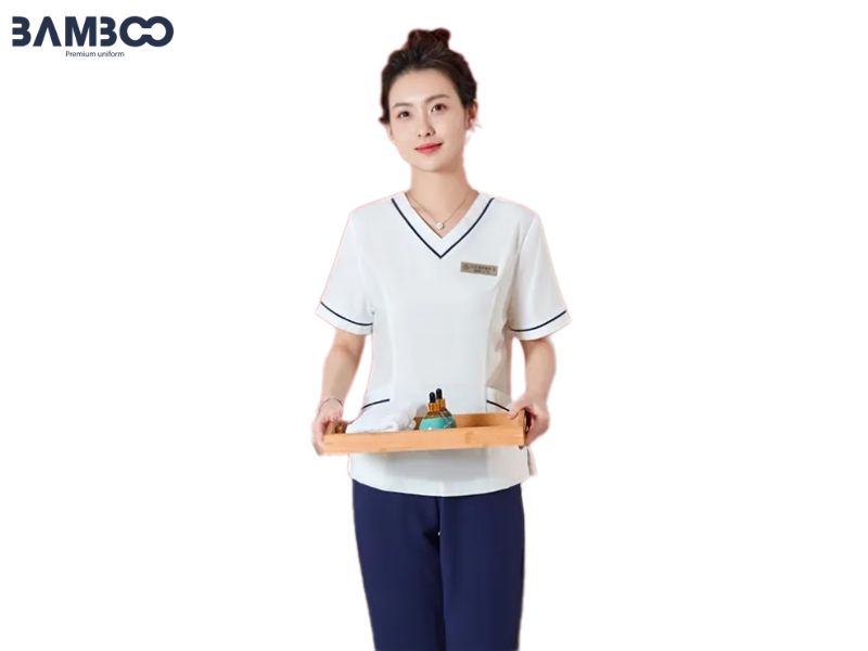 Đo số đo chính xác, đối chiếu bảng size và chọn vải phù hợp khi đặt may đồng phục spa