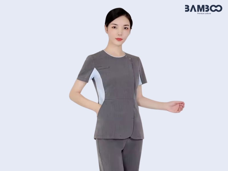 Bamboo Uniform may đồng phục spa màu xám đẹp, chuyên nghiệp, thiết kế theo yêu cầu