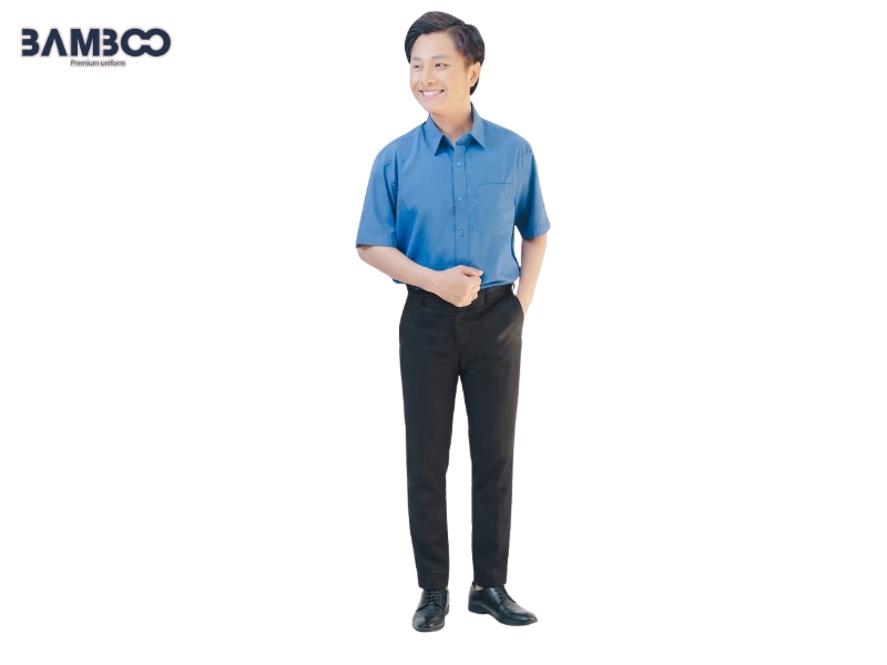 Khi đặt may áo sơ mi nam xanh dương đậm, cần chú ý màu vải, chất liệu, form, logo và áo mẫu
