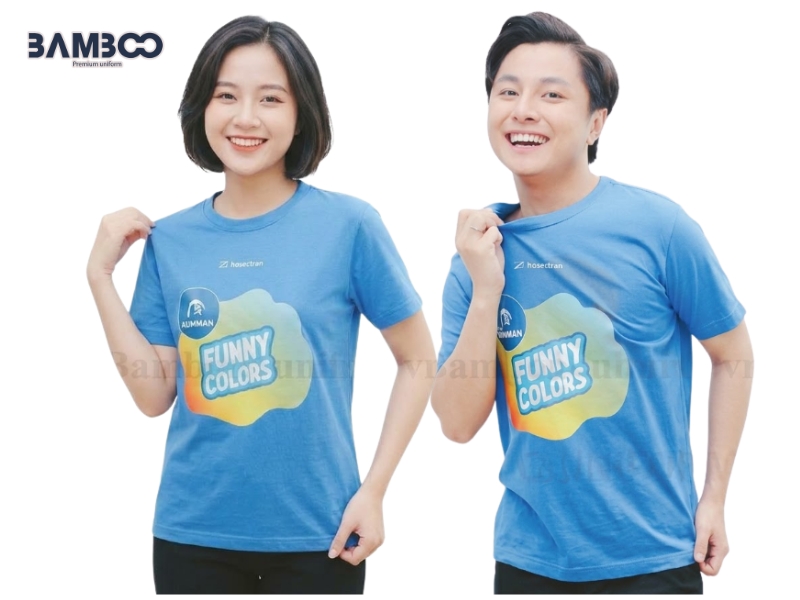 Chi phí may áo thun Team Building xanh dương phụ thuộc vào số lượng, chất liệu và yêu cầu in ấn