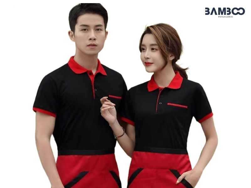 Lưu ý may áo thun đồng phục đen viền đỏ gồm chọn vải bền màu và may chuẩn form