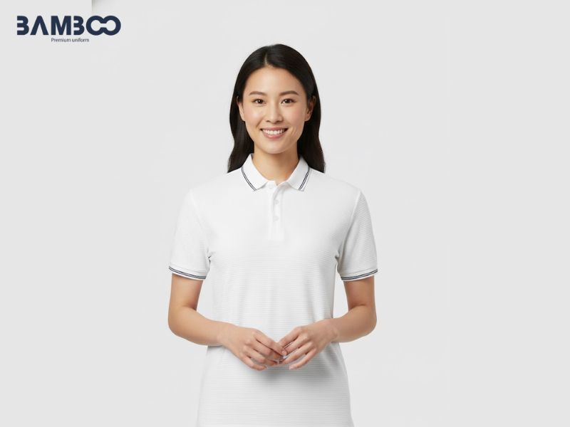 May áo polo trắng phối viền nên chọn vải dày, bền màu và giữ form chuẩn