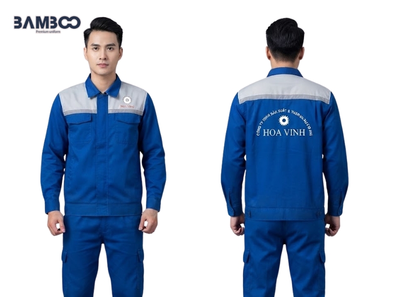 May đồng phục bảo hộ xanh dương phối xám nhạt cần chọn vải, form dáng phù hợp