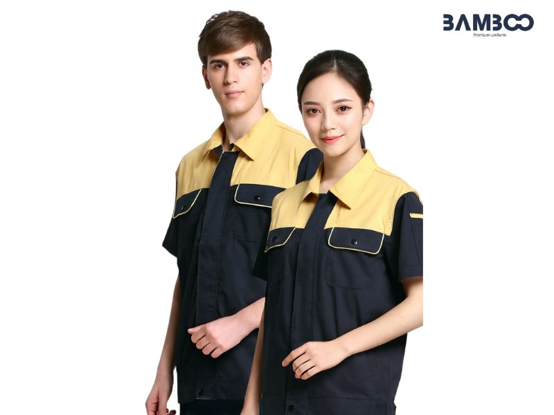 May mẫu áo đồng phục nhân viên kỹ thuật vàng xanh nên chọn chất vải phù hợp, bền màu