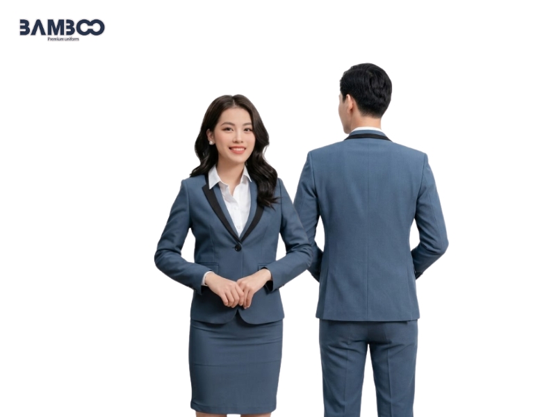 May vest đồng phục xanh ghi đậm đúng chất liệu, phom dáng và hoàn thiện tỉ mỉ