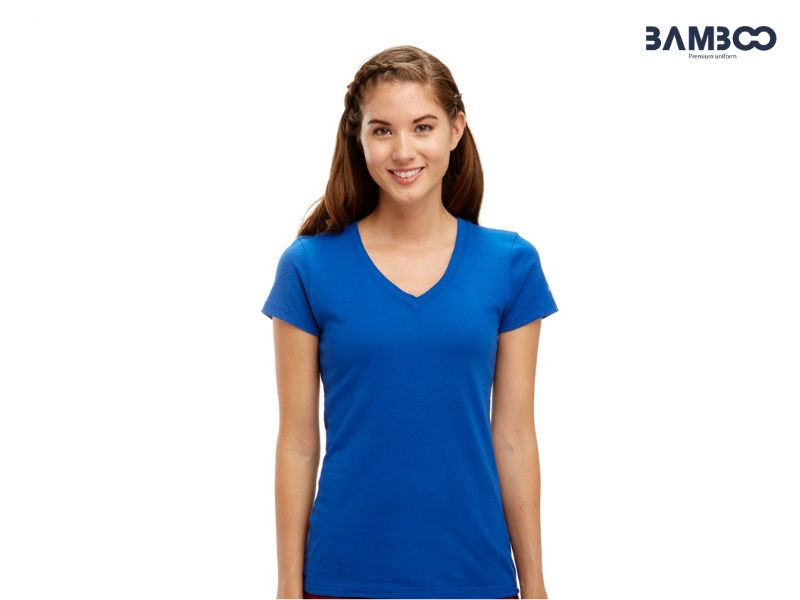 Mẫu áo thun đồng phục cổ tim màu xanh dương