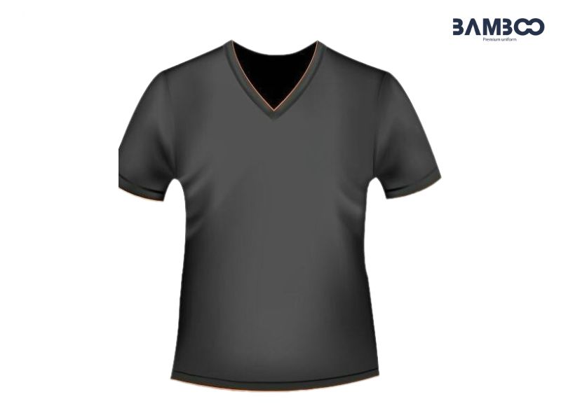 Mẫu áo thun đồng phục cổ tim màu đen viền cam