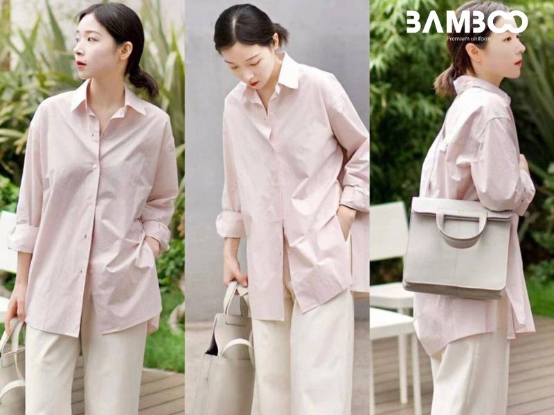 Áo sơ mi đồng phục màu hồng pastel thanh lịch