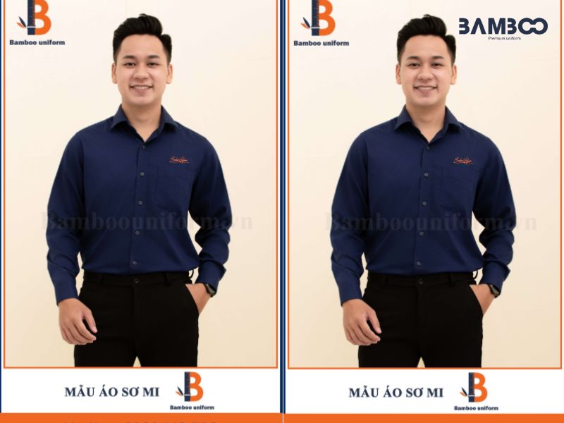 Chiếc sơ mi xanh than tôn lên vẻ ngoài chuyên nghiệp, khẳng định đẳng cấp