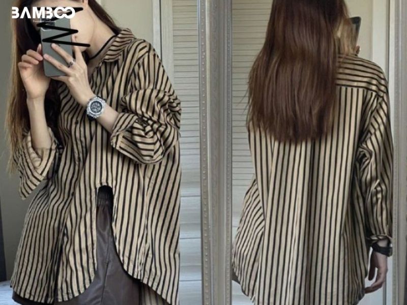 Mẫu áo sơ mi kẻ caro nữ Hàn Quốc oversize