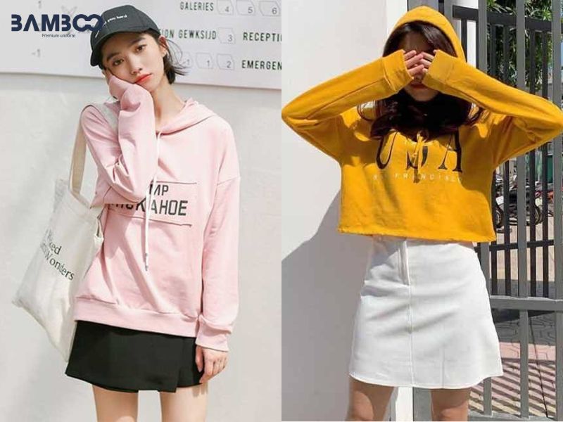 Phối màu hoodie và chân váy nên chọn tông hài hòa, áp dụng nguyên tắc 3-1-1, thêm phụ kiện điểm nhấn 