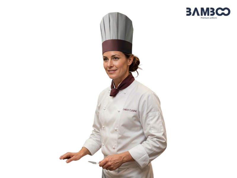 Bamboo Uniform may mũ bếp xám vành nâu với quy trình sản xuất hiện đại, cam kết chất lượng