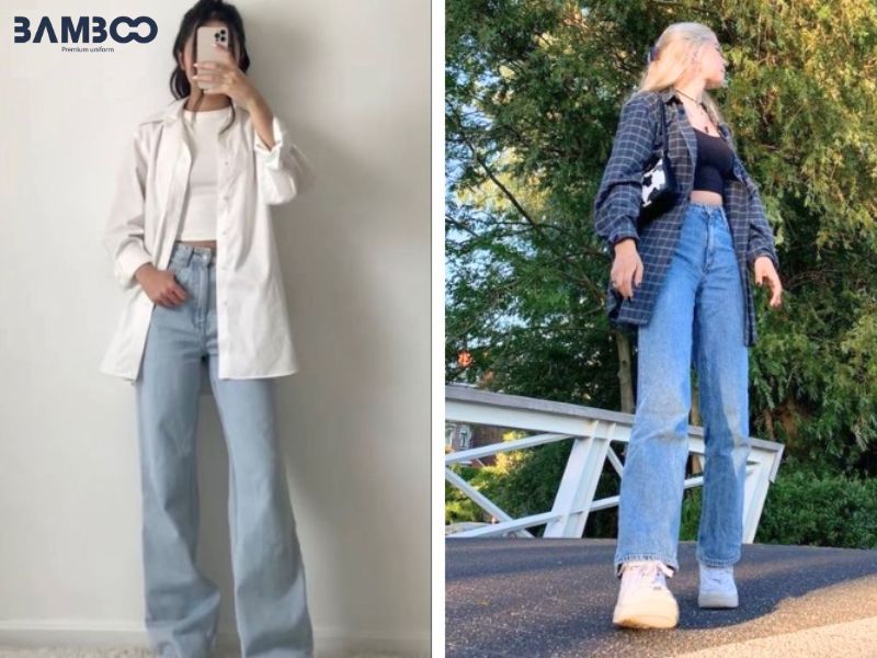 Phối đồ style công sở Hàn Quốc áo croptop và quần lưng cao