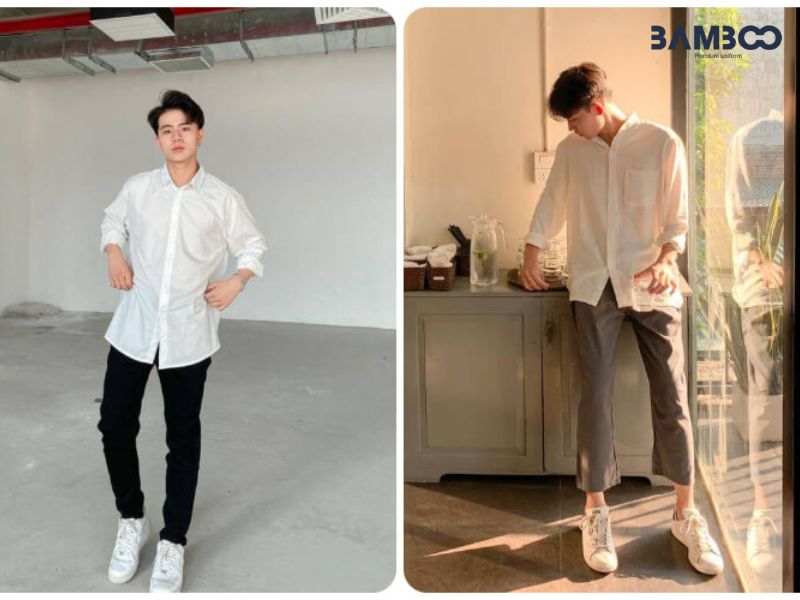 Phối áo sơ mi tay dài cổ điển