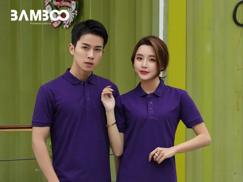 Áo polo cổ bẻ màu tím cho môi trường công sở