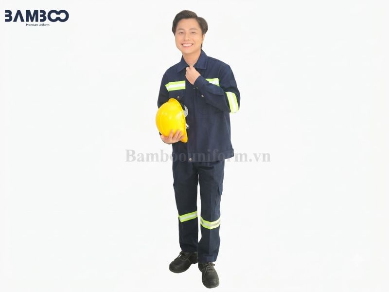 Quần áo bảo hộ xanh đen bền đẹp, tiện dụng, phản quang nổi bật, phù hợp nhiều môi trường