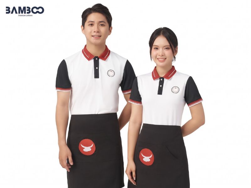 Quy trình may đồng phục quán nướng chuyên nghiệp, từ tư vấn, thiết kế, chọn vải đến sản xuất và bàn giao