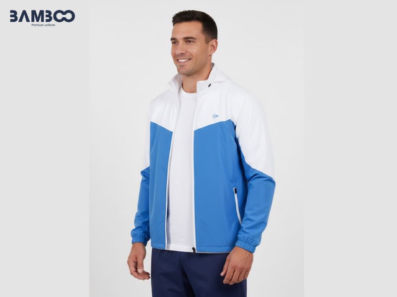 Quy trình may áo khoác gió xanh trắng