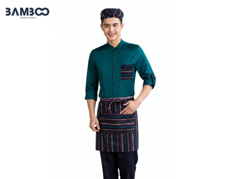 Quy trình đặt may combo áo mũ tạp dề nhân viên phục vụ