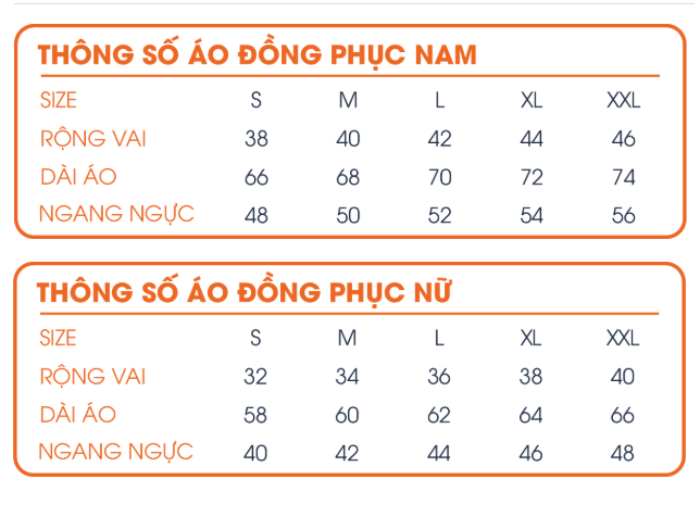 Bảng size áo thun đồng phục công sở trắng viền đen