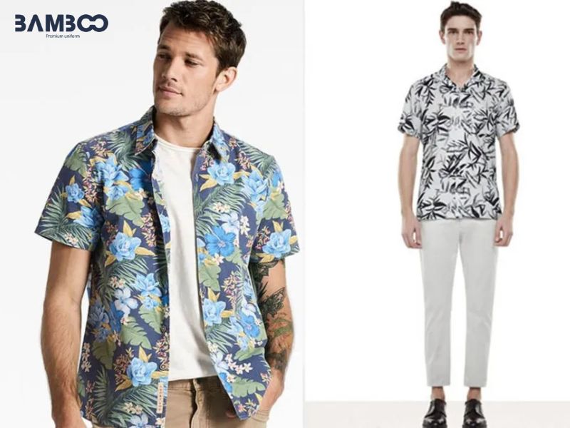 Kết hợp sơ mi họa tiết và áo thun trơn phá cách