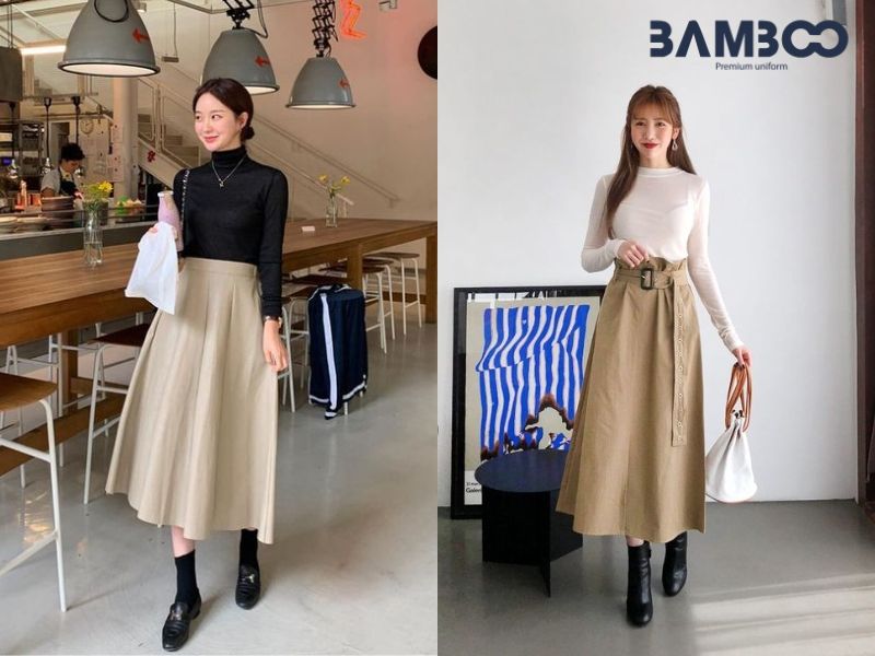 Chân váy dài qua gối tạo phong cách chuyên nghiệp cho các cô nàng công sở