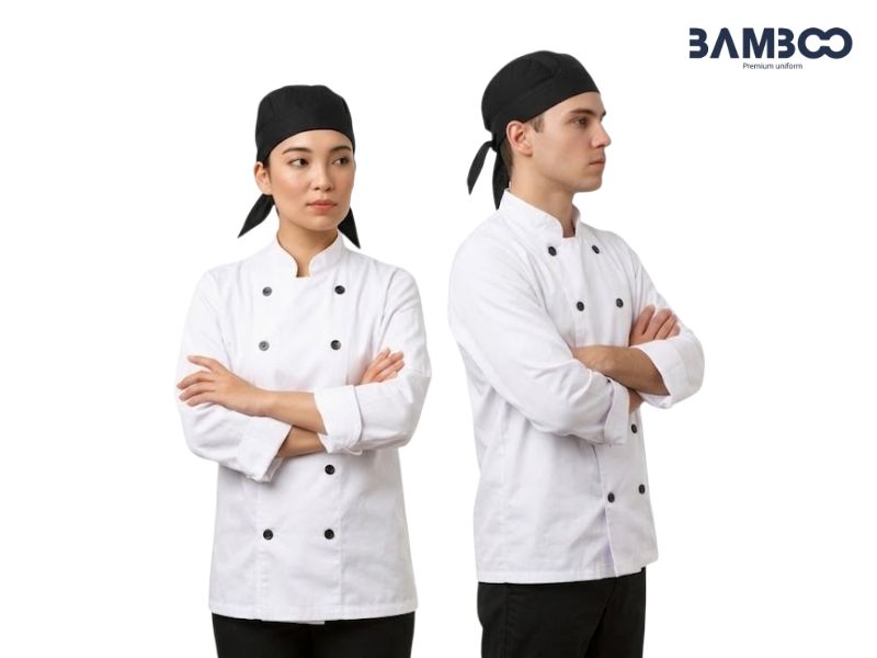 Bamboo Uniform chuyên may mũ bếp đen cột dây kiểu nhật phom dáng chuẩn, kỹ thuật tỉ mỉ và giá gốc tại xưởng