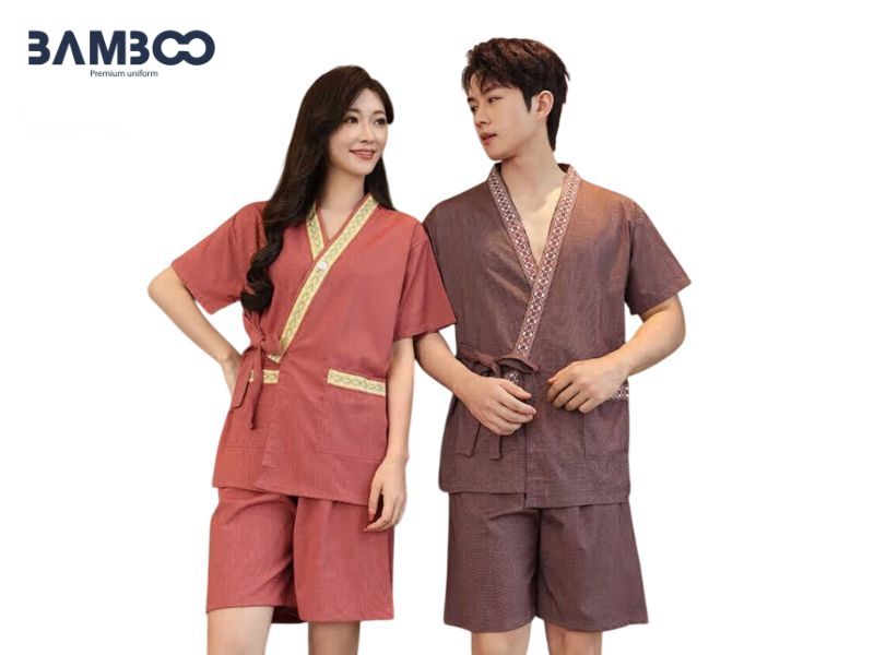 Bamboo Uniform may đồng phục spa dành cho khách đẹp, đồng bộ, in thêu logo chuẩn