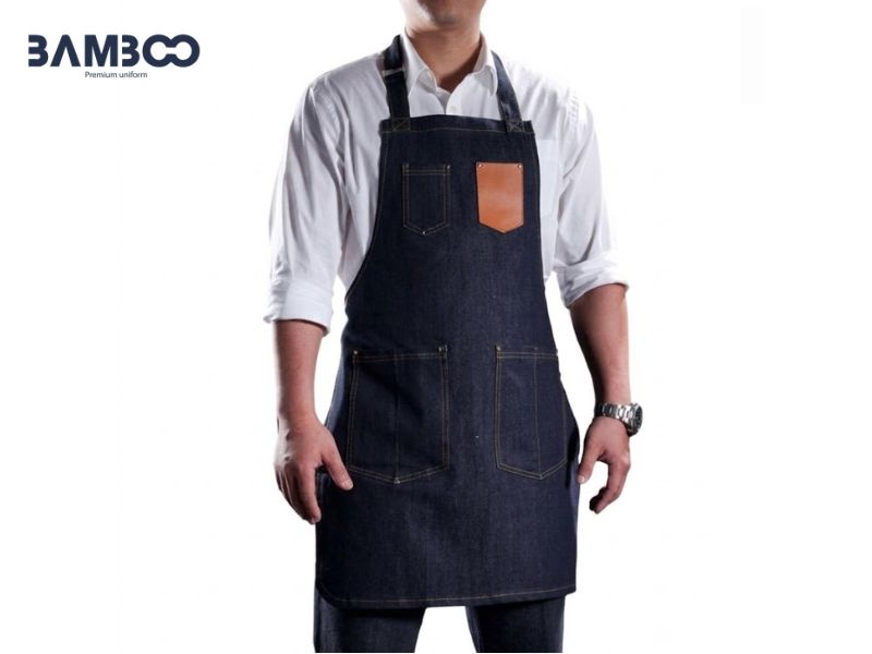 Tạp dề xanh đen hiện đại, nhiều túi tiện dụng