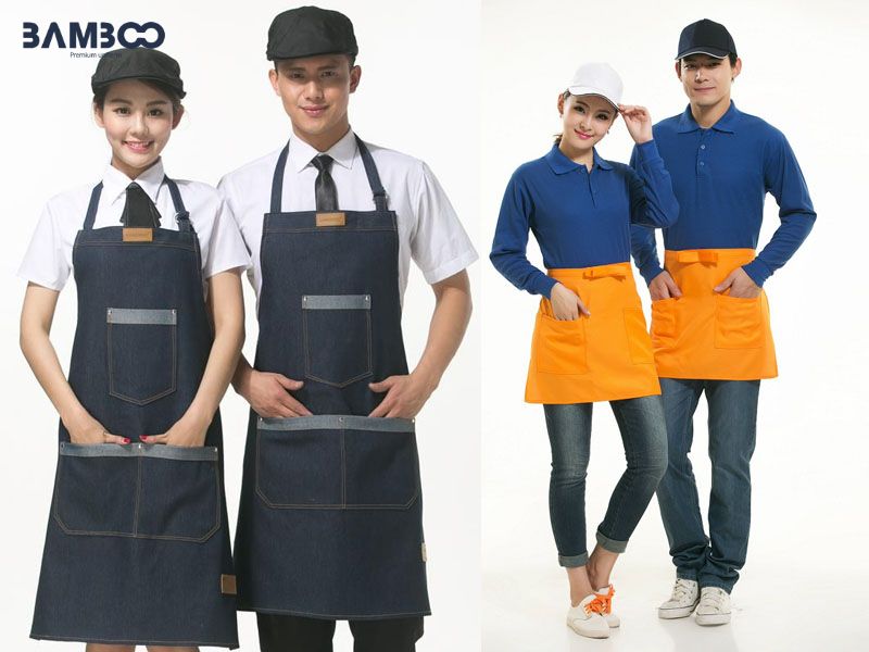 Tạp dề đồng phục yếm dài xanh đen dáng ngắn cam kết hợp hài hòa giữa chất liệu bền bỉ và màu sắc bắt mắt