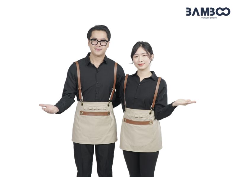 Tạp dề ngắn phối da sang trọng