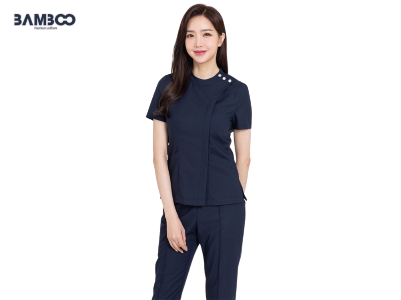 Đồng phục spa xanh dương đậm hiện đại