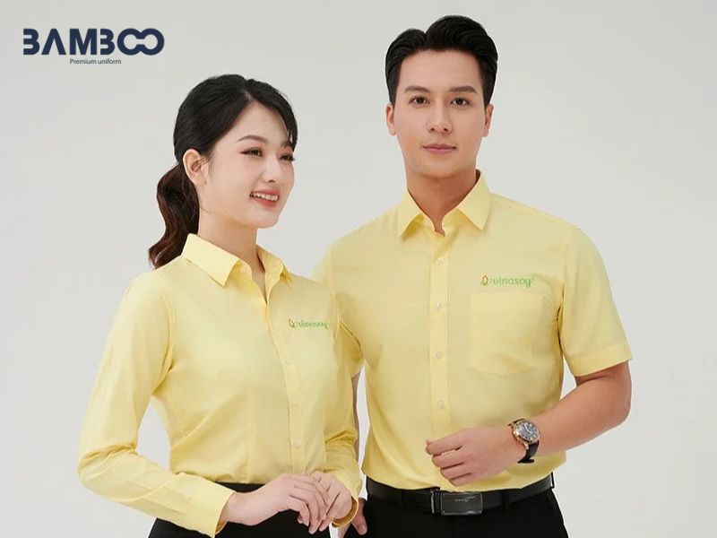 Sơ mi đồng phục showroom xe hơi màu vàng dài tay