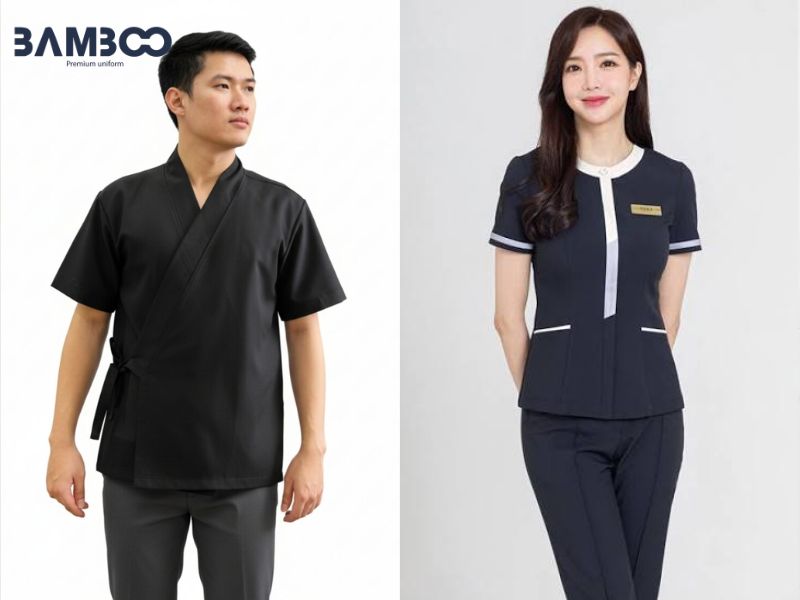 Đồng phục spa màu đen thiết kế riêng cho nam và nữ, thẩm mỹ, thoải mái, chuyên nghiệp