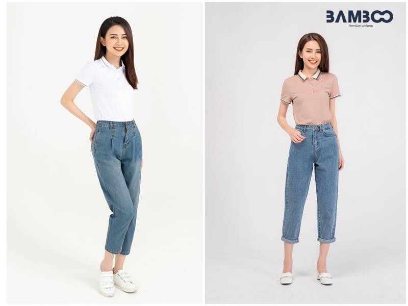 Kết hợp áo đồng phục với quần jean