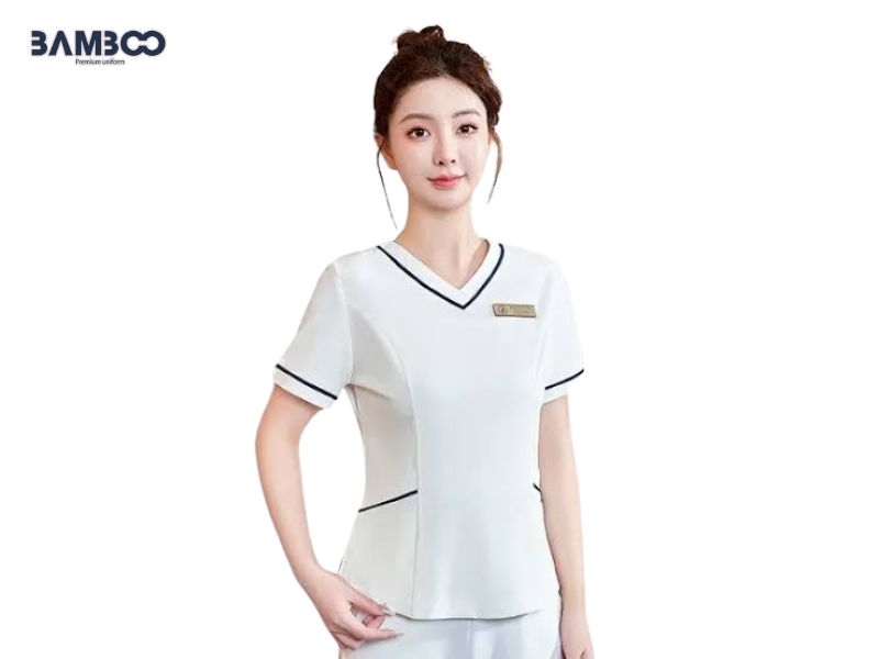 Đồng phục spa trắng viền đen