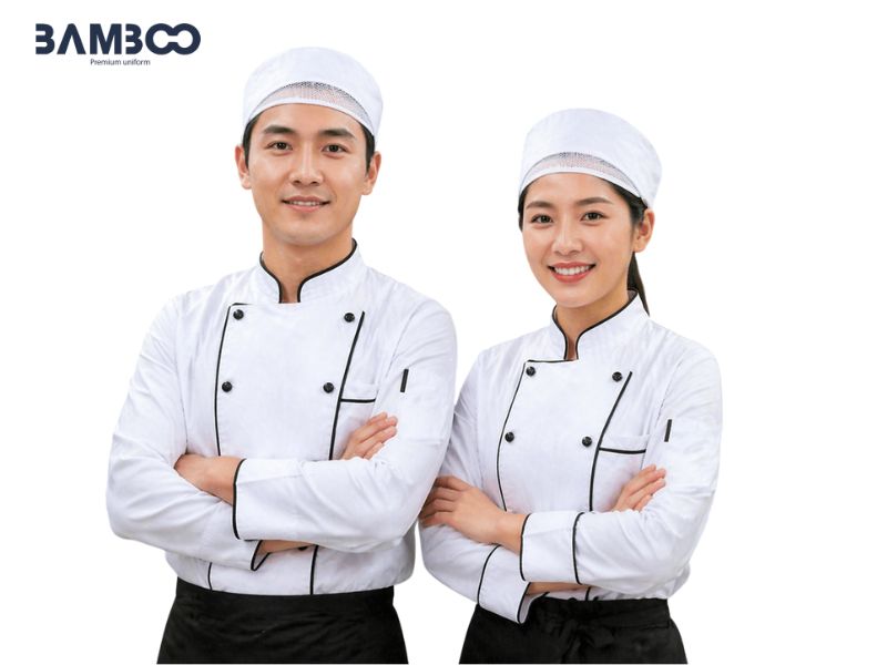 Bamboo Uniform may mũ bếp trắng bền đẹp, giá tốt, chuẩn form, thoáng mát, giao nhanh