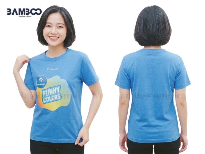 Chất liệu may áo thun Team Building xanh dương cần thoáng mát, co giãn tốt và bền màu