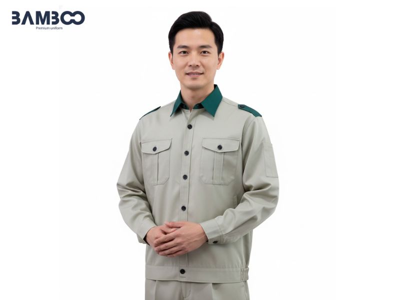 Chất vải may áo bảo hộ nhân viên kỹ thuật màu xám thoải mái, bền bỉ