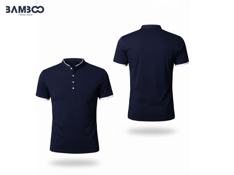 Chất vải may áo thun đồng phục công sở đen viền trắng