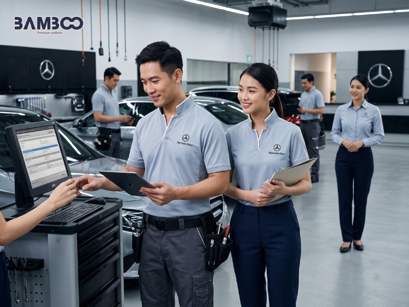 Vải may áo Mercedes xám tro cần thoáng mát, giữ form tốt, bền màu